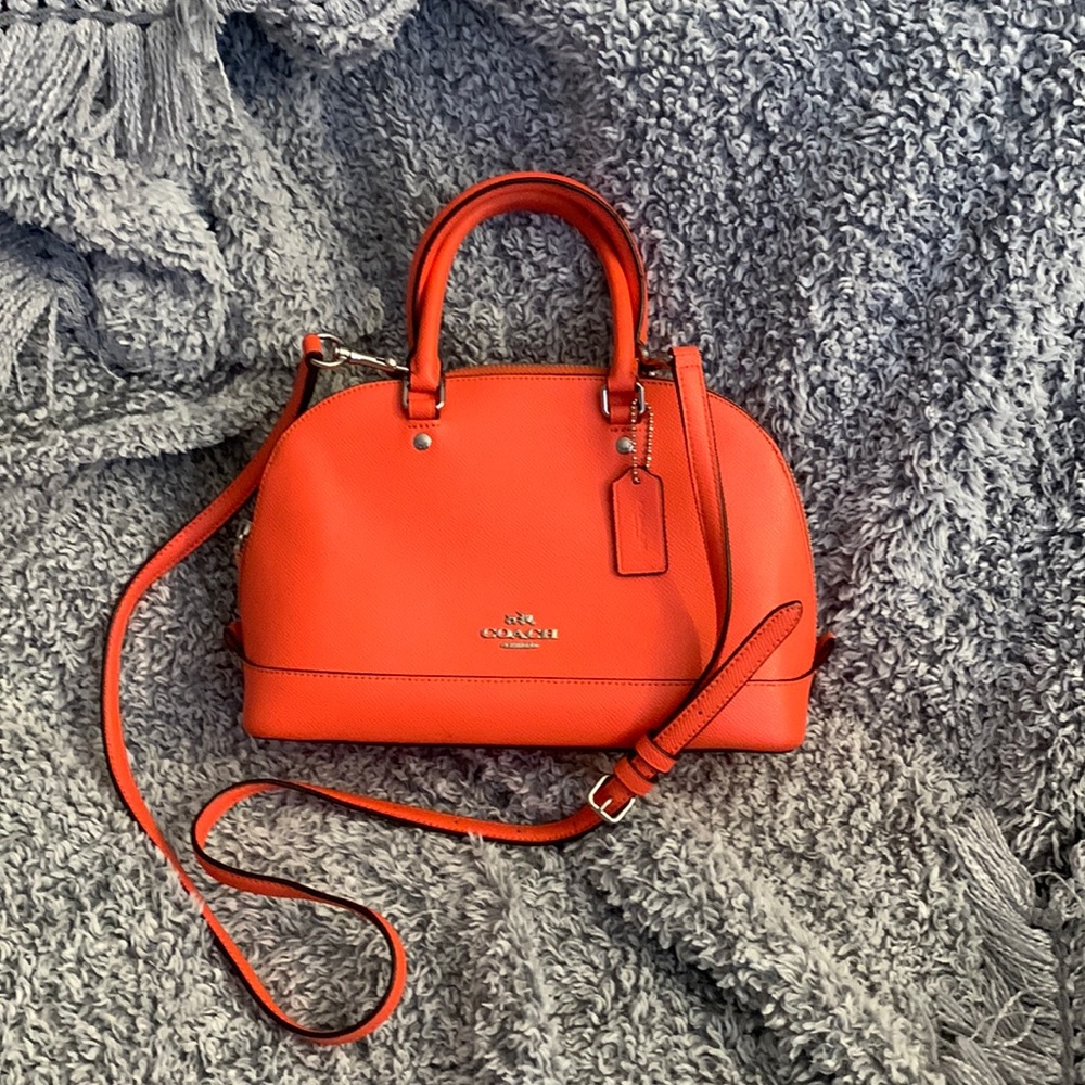 Coach mini Lillie carryall purse in bright orange